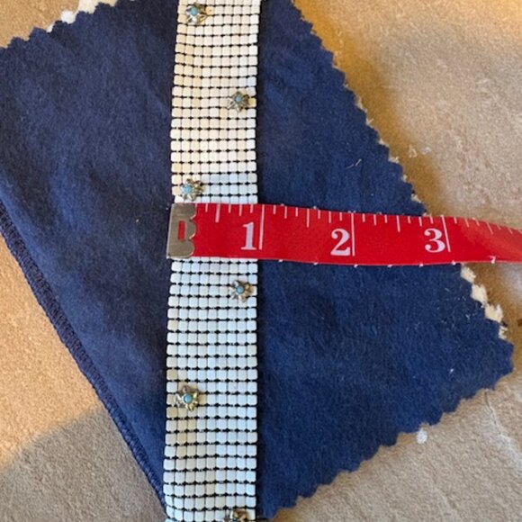 Vintage Rare Signed White Enamel Silvertone Mesh Bracelet Turquoise Star Accents - Picture 3 of 9